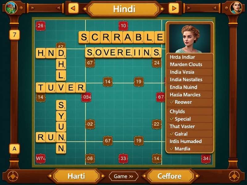 Scrabble Sovereigns tournament interface showing Indian players competing